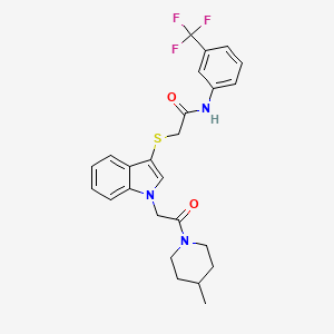 molecular formula C25H26F3N3O2S B3006044 2-((1-(2-(4-methylpiperidin-1-yl)-2-oxoethyl)-1H-indol-3-yl)thio)-N-(3-(trifluoromethyl)phenyl)acetamide CAS No. 878056-64-5