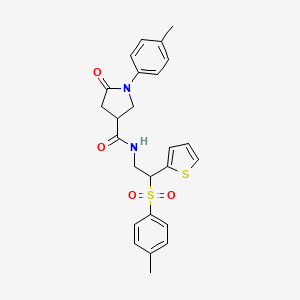 molecular formula C25H26N2O4S2 B3006060 5-oxo-N-(2-(thiophen-2-yl)-2-tosylethyl)-1-(p-tolyl)pyrrolidine-3-carboxamide CAS No. 1209426-53-8