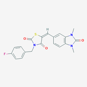 molecular formula C20H16FN3O3S B300609 5-[(1,3-dimethyl-2-oxo-2,3-dihydro-1H-benzimidazol-5-yl)methylene]-3-(4-fluorobenzyl)-1,3-thiazolidine-2,4-dione 