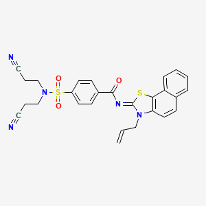 molecular formula C27H23N5O3S2 B3006090 4-[bis(2-cyanoethyl)sulfamoyl]-N-(3-prop-2-enylbenzo[g][1,3]benzothiazol-2-ylidene)benzamide CAS No. 868376-35-6