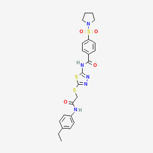molecular formula C23H25N5O4S3 B3006102 N-(5-((2-((4-ethylphenyl)amino)-2-oxoethyl)thio)-1,3,4-thiadiazol-2-yl)-4-(pyrrolidin-1-ylsulfonyl)benzamide CAS No. 897613-72-8