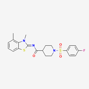(E)-N-(3,4-dimethylbenzo[d]thiazol-2(3H)-ylidene)-1-((4-fluorophenyl)sulfonyl)piperidine-4-carboxamide