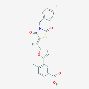 molecular formula C23H16FNO5S B300611 3-(5-{(Z)-[3-(4-fluorobenzyl)-2,4-dioxo-1,3-thiazolidin-5-ylidene]methyl}furan-2-yl)-4-methylbenzoic acid 