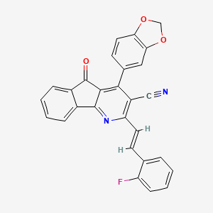 molecular formula C28H15FN2O3 B3006111 4-(1,3-苯并二氧杂环-5-基)-2-[(E)-2-(2-氟苯基)乙烯基]-5-氧代茚并[1,2-b]吡啶-3-腈 CAS No. 866142-83-8