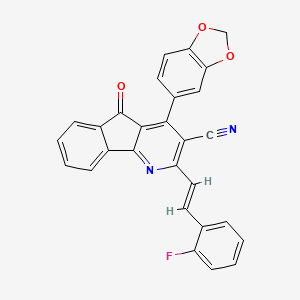 molecular formula C28H15FN2O3 B3006111 4-(2H-1,3-benzodioxol-5-yl)-2-[(E)-2-(2-fluorophenyl)ethenyl]-5-oxo-5H-indeno[1,2-b]pyridine-3-carbonitrile CAS No. 866142-83-8