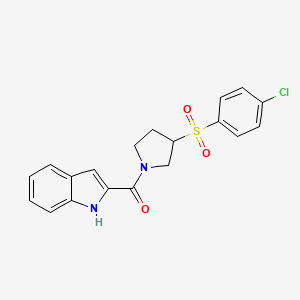molecular formula C19H17ClN2O3S B3006112 (3-((4-氯苯基)磺酰基)吡咯烷-1-基)(1H-吲哚-2-基)甲苯酮 CAS No. 1448131-87-0