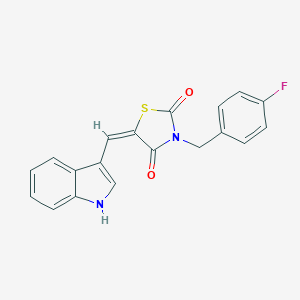 molecular formula C19H13FN2O2S B300615 (5E)-3-[(4-fluorophenyl)methyl]-5-(1H-indol-3-ylmethylidene)-1,3-thiazolidine-2,4-dione 