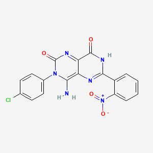 molecular formula C18H11ClN6O4 B3006161 3-(4-Chlorophenyl)-4-imino-6-(2-nitrophenyl)-1,3,4,7-tetrahydropyrimido[5,4-d]pyrimidine-2,8-dione CAS No. 1020252-00-9