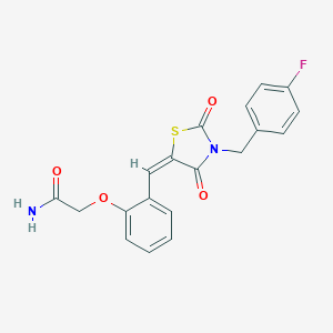 molecular formula C19H15FN2O4S B300617 2-(2-{[3-(4-Fluorobenzyl)-2,4-dioxo-1,3-thiazolidin-5-ylidene]methyl}phenoxy)acetamide 