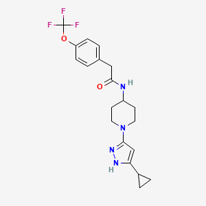molecular formula C20H23F3N4O2 B3006177 N-(1-(5-cyclopropyl-1H-pyrazol-3-yl)piperidin-4-yl)-2-(4-(trifluoromethoxy)phenyl)acetamide CAS No. 1902900-53-1