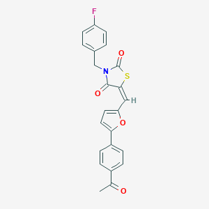 molecular formula C23H16FNO4S B300618 5-{[5-(4-Acetylphenyl)-2-furyl]methylene}-3-(4-fluorobenzyl)-1,3-thiazolidine-2,4-dione 