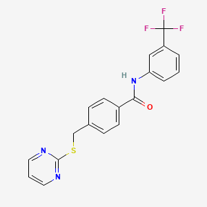 molecular formula C19H14F3N3OS B3006202 4-((pyrimidin-2-ylthio)methyl)-N-(3-(trifluoromethyl)phenyl)benzamide CAS No. 823834-27-1