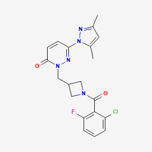 molecular formula C20H19ClFN5O2 B3006207 2-[[1-(2-Chloro-6-fluorobenzoyl)azetidin-3-yl]methyl]-6-(3,5-dimethylpyrazol-1-yl)pyridazin-3-one CAS No. 2320538-55-2