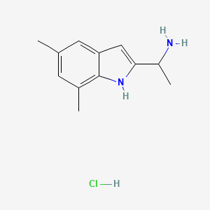 molecular formula C12H17ClN2 B3006209 1-(5,7-Dimethyl-1H-indol-2-yl)ethanamine;hydrochloride CAS No. 2551120-68-2
