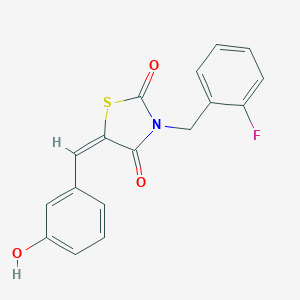 molecular formula C17H12FNO3S B300622 3-(2-Fluorobenzyl)-5-(3-hydroxybenzylidene)-1,3-thiazolidine-2,4-dione 