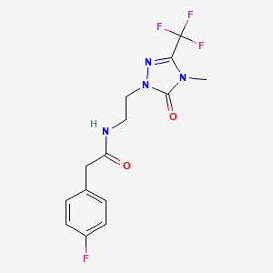 molecular formula C14H14F4N4O2 B3006231 2-(4-氟苯基)-N-[2-[4-甲基-5-氧代-3-(三氟甲基)-1,2,4-三唑-1-基]乙基]乙酰胺 CAS No. 1421443-84-6