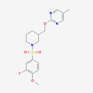 molecular formula C18H22FN3O4S B3006235 2-[[1-(3-Fluoro-4-methoxyphenyl)sulfonylpiperidin-3-yl]methoxy]-5-methylpyrimidine CAS No. 2379949-85-4