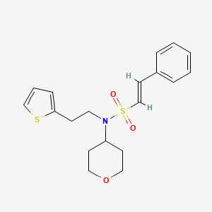 molecular formula C19H23NO3S2 B3006236 (E)-2-phenyl-N-(tetrahydro-2H-pyran-4-yl)-N-(2-(thiophen-2-yl)ethyl)ethenesulfonamide CAS No. 1798398-70-5