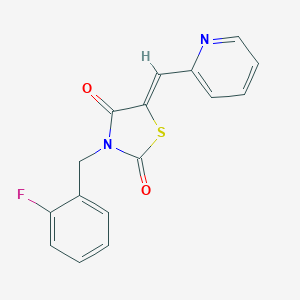 molecular formula C16H11FN2O2S B300624 3-(2-Fluorobenzyl)-5-(2-pyridinylmethylene)-1,3-thiazolidine-2,4-dione 