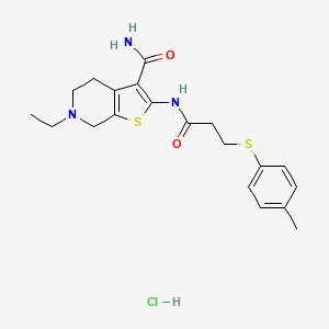 molecular formula C20H26ClN3O2S2 B3006247 6-Ethyl-2-(3-(p-tolylthio)propanamido)-4,5,6,7-tetrahydrothieno[2,3-c]pyridine-3-carboxamide hydrochloride CAS No. 1329932-80-0