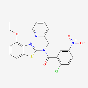 molecular formula C22H17ClN4O4S B3006252 2-氯-N-(4-乙氧基苯并[d]噻唑-2-基)-5-硝基-N-(吡啶-2-基甲基)苯甲酰胺 CAS No. 900005-14-3