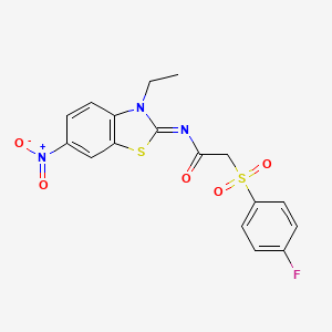 (E)-N-(3-ethyl-6-nitrobenzo[d]thiazol-2(3H)-ylidene)-2-((4-fluorophenyl)sulfonyl)acetamide