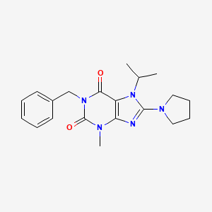 molecular formula C20H25N5O2 B3006263 1-benzyl-7-isopropyl-3-methyl-8-(pyrrolidin-1-yl)-1H-purine-2,6(3H,7H)-dione CAS No. 1105198-48-8