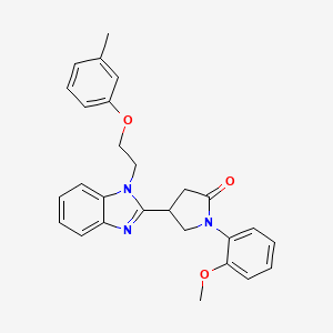molecular formula C27H27N3O3 B3006272 1-(2-methoxyphenyl)-4-(1-(2-(m-tolyloxy)ethyl)-1H-benzo[d]imidazol-2-yl)pyrrolidin-2-one CAS No. 578755-24-5