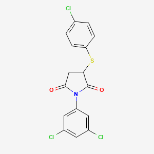molecular formula C16H10Cl3NO2S B3006281 3-(4-Chlorophenyl)sulfanyl-1-(3,5-dichlorophenyl)pyrrolidine-2,5-dione CAS No. 32809-05-5