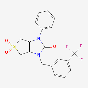 molecular formula C19H17F3N2O3S B3006282 1-phenyl-3-(3-(trifluoromethyl)benzyl)tetrahydro-1H-thieno[3,4-d]imidazol-2(3H)-one 5,5-dioxide CAS No. 894927-57-2