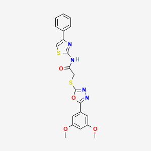 molecular formula C21H18N4O4S2 B3006314 2-((5-(3,5-dimethoxyphenyl)-1,3,4-oxadiazol-2-yl)thio)-N-(4-phenylthiazol-2-yl)acetamide CAS No. 851129-29-8