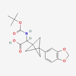 molecular formula C19H23NO6 B3006321 2-[3-(1,3-Benzodioxol-5-yl)-1-bicyclo[1.1.1]pentanyl]-2-[(2-methylpropan-2-yl)oxycarbonylamino]acetic acid CAS No. 2287261-71-4