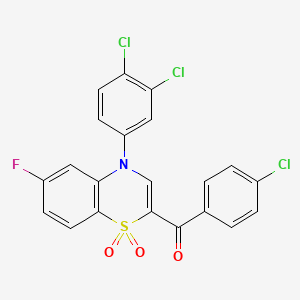 molecular formula C21H11Cl3FNO3S B3006323 (4-chlorophenyl)[4-(3,4-dichlorophenyl)-6-fluoro-1,1-dioxido-4H-1,4-benzothiazin-2-yl]methanone CAS No. 1114872-38-6