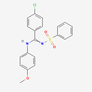 molecular formula C20H17ClN2O3S B3006335 N'-(benzenesulfonyl)-4-chloro-N-(4-methoxyphenyl)benzenecarboximidamide CAS No. 327095-74-9