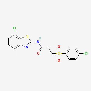 molecular formula C17H14Cl2N2O3S2 B3006340 N-(7-chloro-4-methylbenzo[d]thiazol-2-yl)-3-((4-chlorophenyl)sulfonyl)propanamide CAS No. 895468-68-5