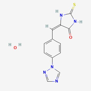 molecular formula C12H11N5O2S B3006354 2-硫代亚甲基-5-{[4-(1H-1,2,4-三唑-1-基)苯基]亚甲基}咪唑烷-4-酮水合物 CAS No. 1052546-83-4