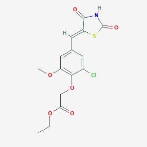 molecular formula C15H14ClNO6S B300636 ethyl {2-chloro-4-[(Z)-(2,4-dioxo-1,3-thiazolidin-5-ylidene)methyl]-6-methoxyphenoxy}acetate 