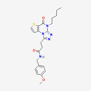 molecular formula C23H27N5O3S B3006362 N-(4-methoxybenzyl)-3-(5-oxo-4-pentyl-4,5-dihydrothieno[2,3-e][1,2,4]triazolo[4,3-a]pyrimidin-1-yl)propanamide CAS No. 1217062-40-2