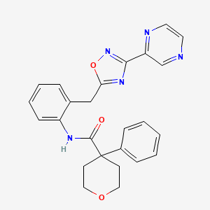 molecular formula C25H23N5O3 B3006370 4-phenyl-N-(2-((3-(pyrazin-2-yl)-1,2,4-oxadiazol-5-yl)methyl)phenyl)tetrahydro-2H-pyran-4-carboxamide CAS No. 2034614-94-1