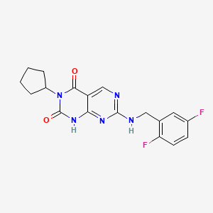 molecular formula C18H17F2N5O2 B3006373 3-环戊基-7-[(2,5-二氟苄基)氨基]嘧啶并[4,5-d]嘧啶-2,4(1H,3H)-二酮 CAS No. 1396760-61-4