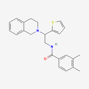 molecular formula C24H26N2OS B3006375 N-(2-(3,4-dihydroisoquinolin-2(1H)-yl)-2-(thiophen-2-yl)ethyl)-3,4-dimethylbenzamide CAS No. 898424-51-6