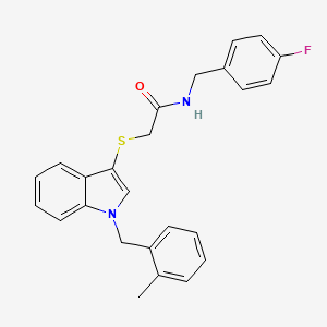 molecular formula C25H23FN2OS B3006385 N-(4-氟苄基)-2-((1-(2-甲基苄基)-1H-吲哚-3-基)硫代)乙酰胺 CAS No. 851412-54-9