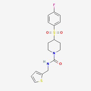 molecular formula C17H19FN2O3S2 B3006395 4-((4-fluorophenyl)sulfonyl)-N-(thiophen-2-ylmethyl)piperidine-1-carboxamide CAS No. 1448077-99-3