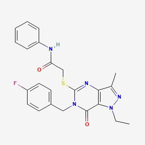 molecular formula C23H22FN5O2S B3006415 2-{[1-ethyl-6-(4-fluorobenzyl)-3-methyl-7-oxo-6,7-dihydro-1H-pyrazolo[4,3-d]pyrimidin-5-yl]sulfanyl}-N~1~-phenylacetamide CAS No. 1358985-71-3