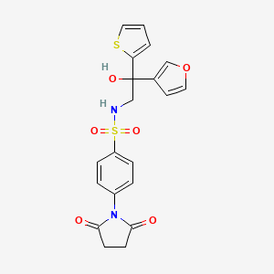 molecular formula C20H18N2O6S2 B3006419 4-(2,5-dioxopyrrolidin-1-yl)-N-(2-(furan-3-yl)-2-hydroxy-2-(thiophen-2-yl)ethyl)benzenesulfonamide CAS No. 2034240-28-1