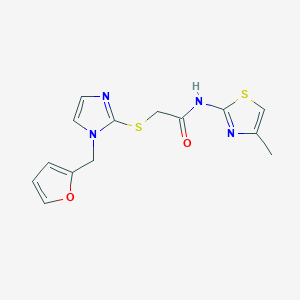 molecular formula C14H14N4O2S2 B3006423 2-((1-(呋喃-2-基甲基)-1H-咪唑-2-基)硫代)-N-(4-甲基噻唑-2-基)乙酰胺 CAS No. 872594-29-1