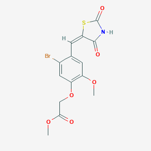 molecular formula C14H12BrNO6S B300643 methyl {5-bromo-4-[(E)-(2,4-dioxo-1,3-thiazolidin-5-ylidene)methyl]-2-methoxyphenoxy}acetate 