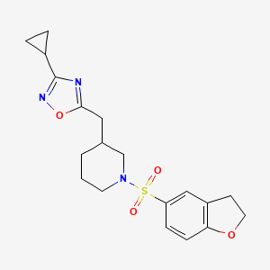 molecular formula C19H23N3O4S B3006431 3-环丙基-5-((1-((2,3-二氢苯并呋喃-5-基)磺酰基)哌啶-3-基)甲基)-1,2,4-恶二唑 CAS No. 1705877-05-9