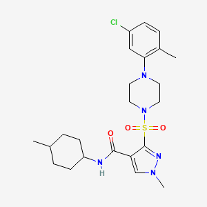 molecular formula C23H32ClN5O3S B3006455 N-乙基-2-甲基-5-(2-甲基-5,8-二氧代-5,6,7,8-四氢-4H-吡唑并[1,5-a][1,3]二氮杂卓-3-基)苯磺酰胺 CAS No. 1189486-23-4