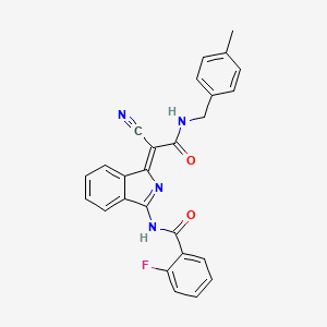 (Z)-N-(1-(1-cyano-2-((4-methylbenzyl)amino)-2-oxoethylidene)-1H-isoindol-3-yl)-2-fluorobenzamide